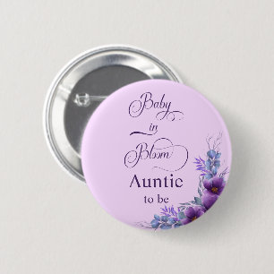 Elegant Watercolor Purple Flower Auntie-to-be 6 Cm Round Badge