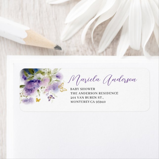 Elegant Watercolor Purple Flower butterfly kisses  (Insitu)