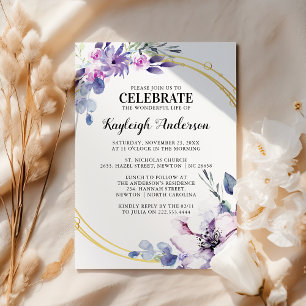 Elegant Watercolor Purple Flower Memorial Invitation