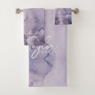 Elegant Watercolor Purple Name Bath Towel