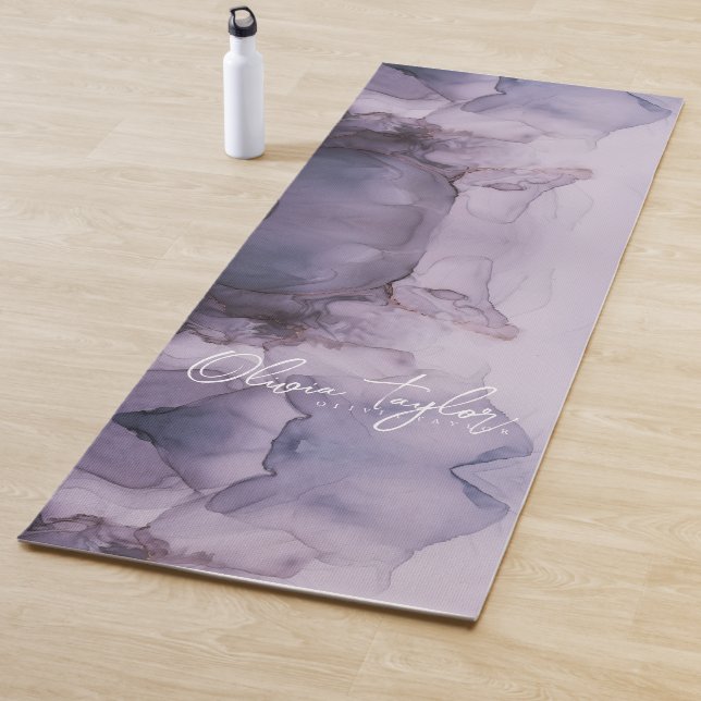 Elegant  Watercolor Purple Name  Yoga Mat (In Situ)