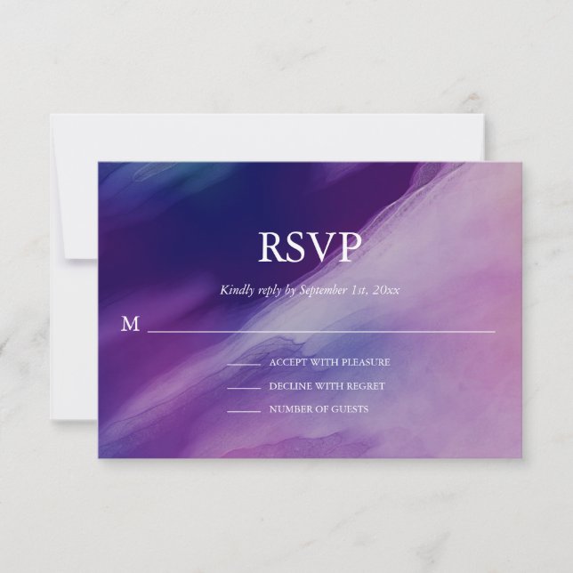 Elegant Watercolor Purple Navy Blue Wedding RSVP Card (Front)