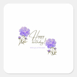 Elegant Watercolor Purple Peony Happy Birthday Gre Square Sticker