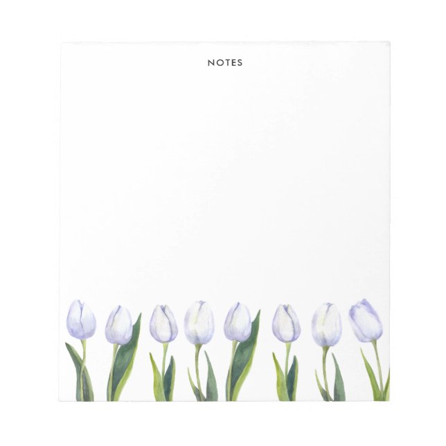 Elegant Watercolor Purple Tulip Blooms Floral Notepad (Front)