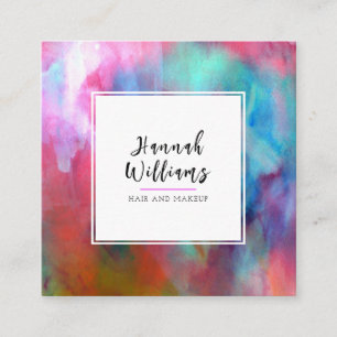 Elegant Watercolor QR Code Colourful Pattern Moder Square Business Card