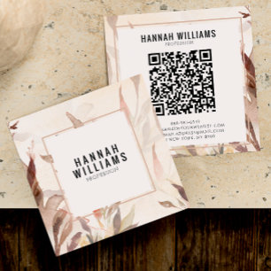 Elegant Watercolor QR Code Terracotta Floral Square Business Card