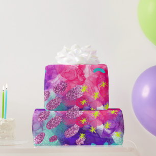 Elegant Watercolor Rainbow Neon Iridescent Pattern Wrapping Paper