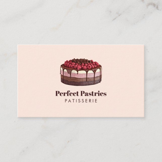 Elegant watercolor raspberry cake patisserie business card (Front)