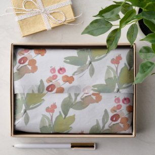 Elegant Watercolor Red Berry Christmas Floral Tissue Paper