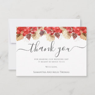 Elegant Watercolor Red Blush Floral Wedding  Thank You Card