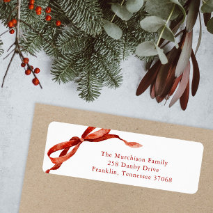 Elegant Watercolor Red Bow Christmas Address