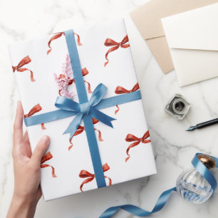Elegant Watercolor Red Bow Christmas Wrapping Paper