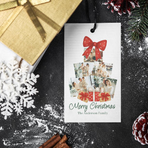 Elegant Watercolor Red Bow Family Christmas Tree Gift Tags