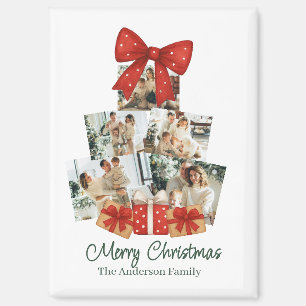 Elegant Watercolor Red Bow Family Christmas Tree Magnet
