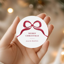 Elegant Watercolor Red Bow Merry Christmas