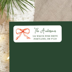 Elegant Watercolor Red Bow Return Address