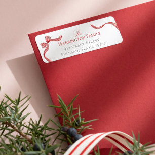Elegant Watercolor Red Bow Ribbon Christmas Family