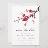 Elegant Watercolor Red Cherry Blossom Wedding