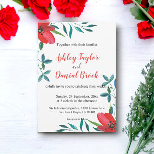 Elegant Watercolor Red Flower Fall Floral Wedding Invitation