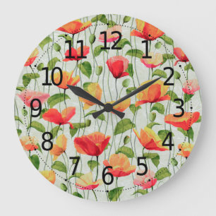 Elegant Watercolor Red Pink and Yellow Flowers   Large Clock