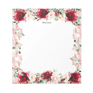 Elegant Watercolor Red Pink Floral Personalised  Notepad