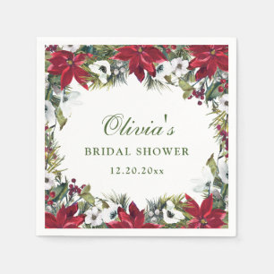 Elegant Watercolor Red Poinsettia BRIDAL SHOWER Napkin