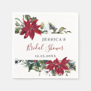 Elegant Watercolor Red Poinsettia BRIDAL SHOWER Napkin