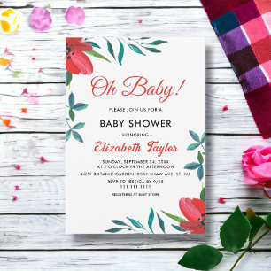 Elegant Watercolor Red Rose Floral Baby Shower Invitation