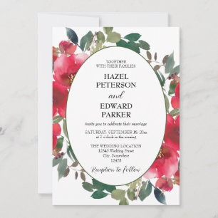 Elegant Watercolor Red Rose Floral Wedding Invitation