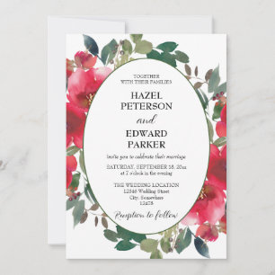 Elegant Watercolor Red Rose Floral Wedding Invitation