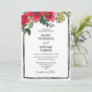 Elegant Watercolor Red Rose Floral Wedding Invitation