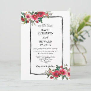 Elegant Watercolor Red Rose Floral Wedding Invitation