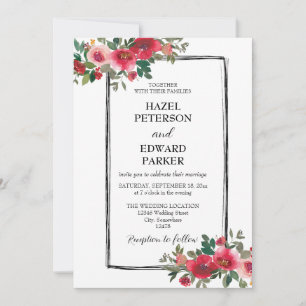 Elegant Watercolor Red Rose Floral Wedding Invitation