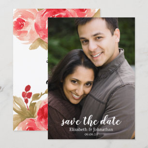 Elegant Watercolor Red Rose Wedding Save the Date Invitation