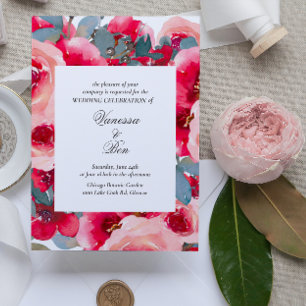 Elegant Watercolor Red Roses Wedding Invitation