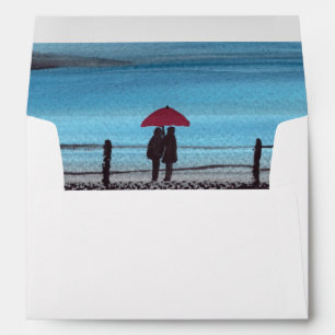 Elegant Watercolor Red Umbrella Couple Trendy Envelope
