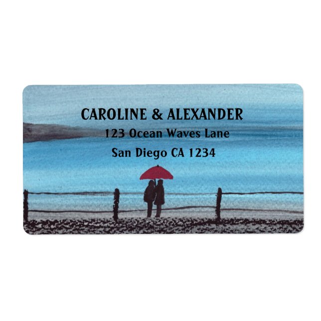 Elegant Watercolor Red Umbrella Couple Wedding  (Front)