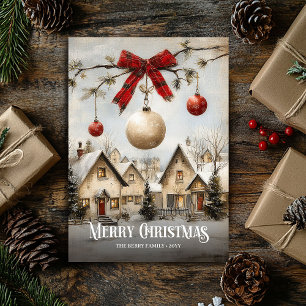 Elegant Watercolor Red White Christmas Scene Card