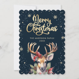 Elegant Watercolor Reindeer Snow Christmas Card