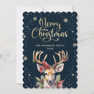 Elegant Watercolor Reindeer Snow Christmas Card