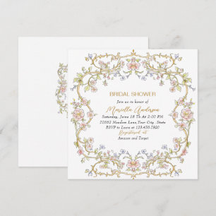 Elegant Watercolor Retro Flowers Frame Bridal Show Invitation
