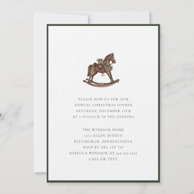 Elegant Watercolor Rocking Horses Plaid Christmas  Invitation (Front)