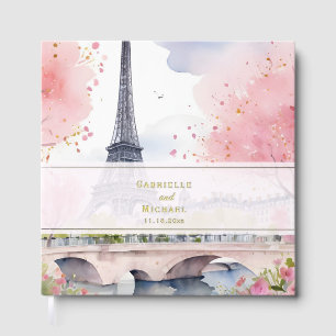 Elegant Watercolor Romantic Paris France Wedding  Guest Book