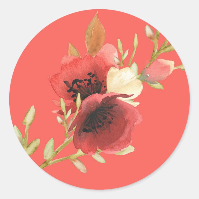 Elegant Watercolor Rose Bouquet Classic Round Sticker (Front)