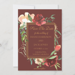 Elegant Watercolor Rose Bouquet Gold Frame Invitation