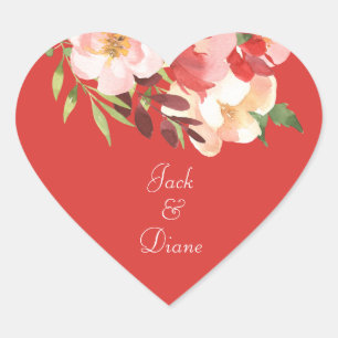Elegant Watercolor Rose Bouquet Heart Sticker