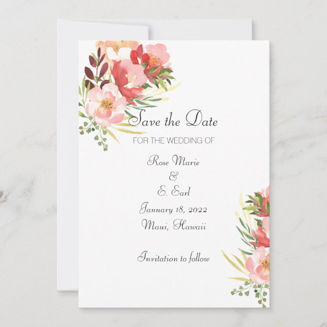 Elegant Watercolor Rose Bouquet Save the Date Invitation (Front)