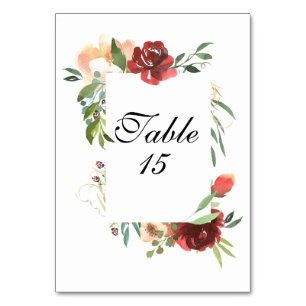Elegant Watercolor Rose Bouquet Table Number