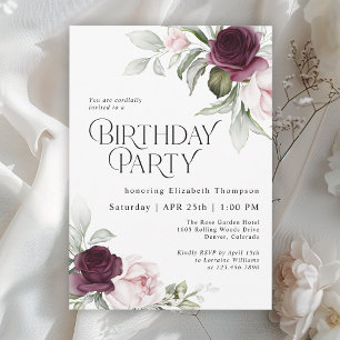 Elegant Watercolor Rose Floral Birthday Party Invitation