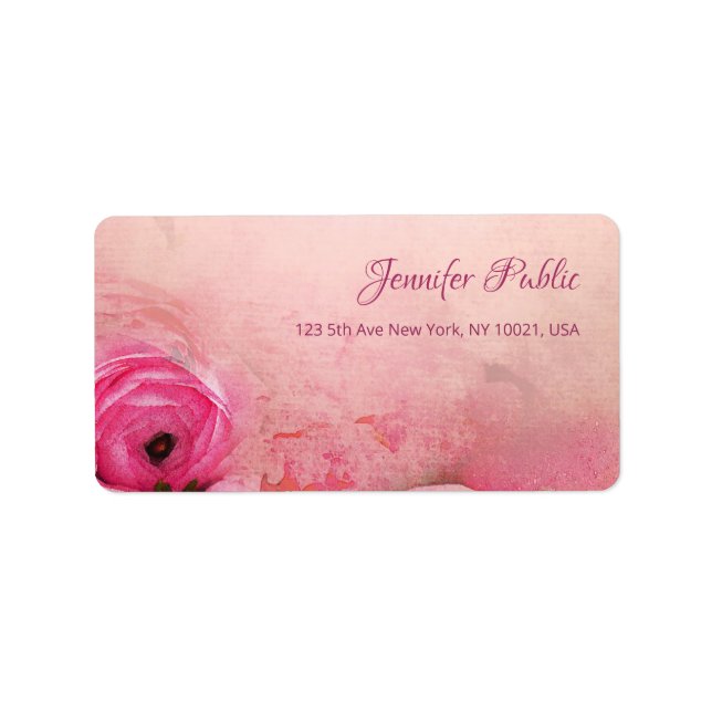 Elegant Watercolor Rose Floral Modern Hand Script Label (Front)